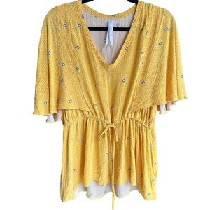 Seven7 Flouncy Cinch Front Fun Pattern Short Sleeve Top Lightweight 1X